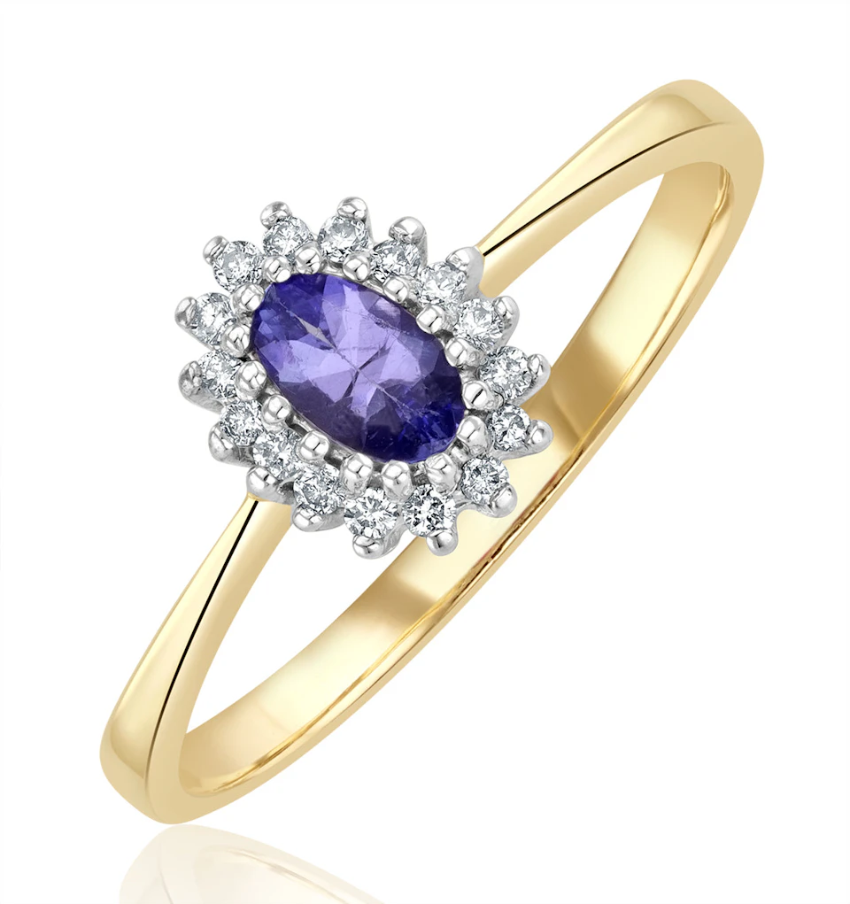 Tanzanite 5 x 3mm And Diamond 9K Gold Ring A4323