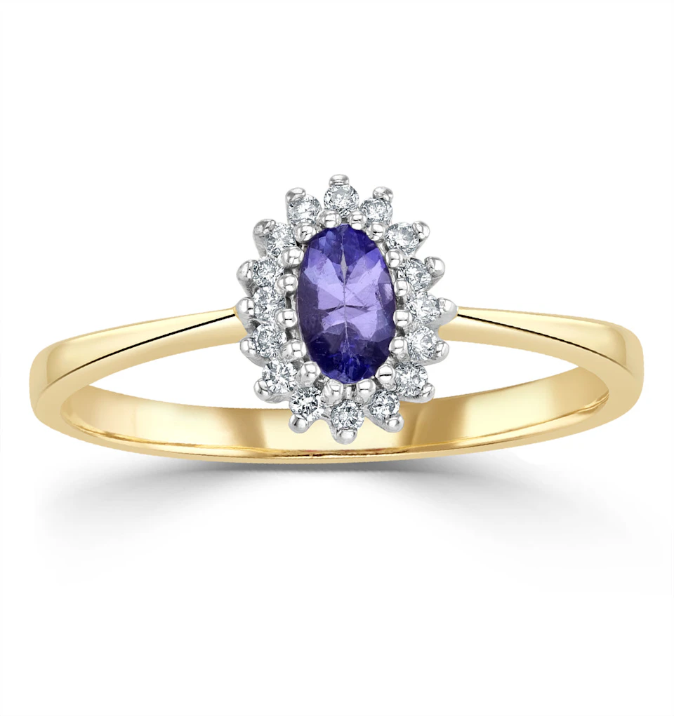 Tanzanite 5 x 3mm And Diamond 9K Gold Ring A4323