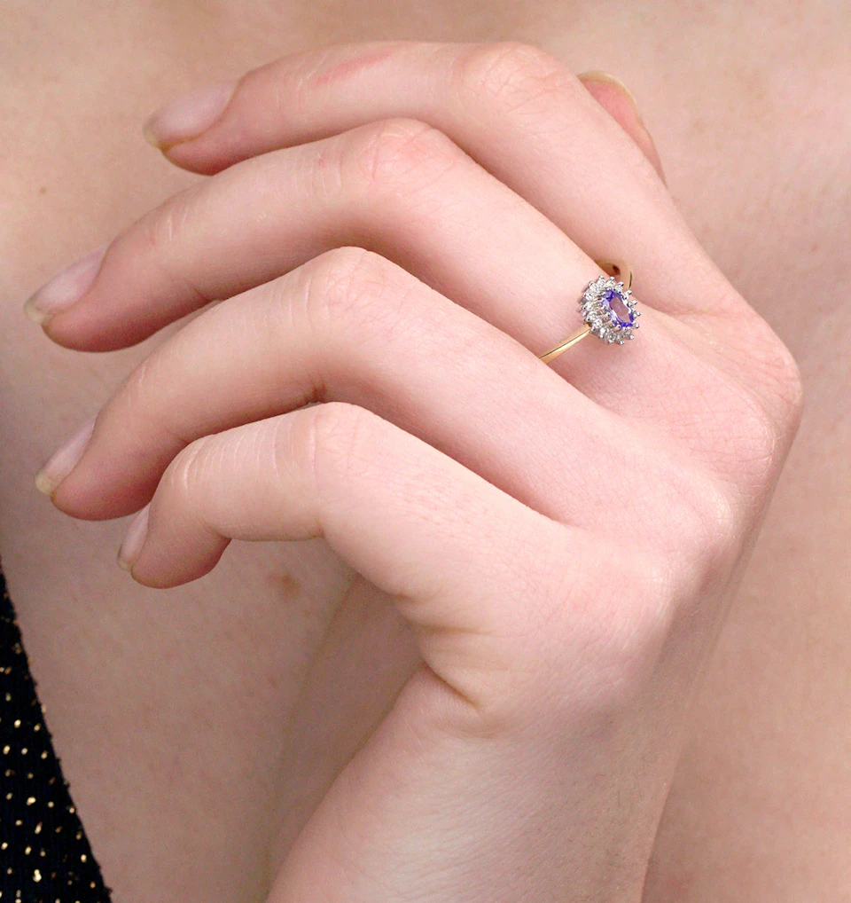 Tanzanite 5 x 3mm And Diamond 9K Gold Ring A4323