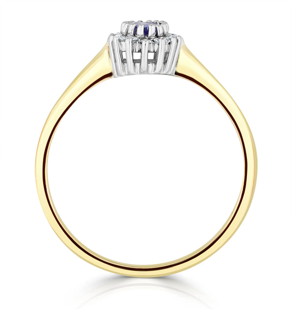 Tanzanite 5 x 3mm And Diamond 9K Gold Ring A4323