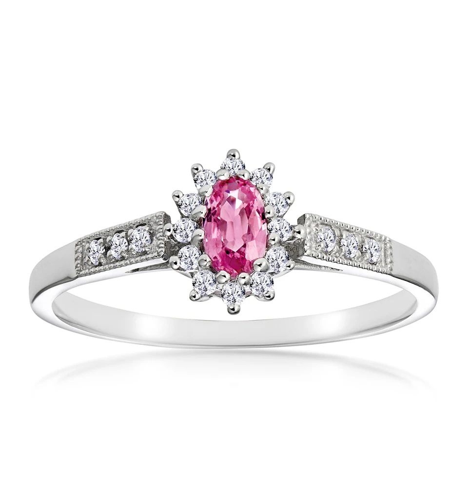 9K White Gold Diamond Pink Sapphire Ring 0.14ct