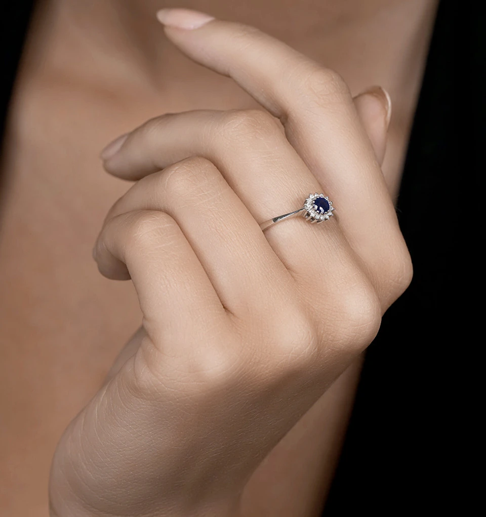 Sapphire 3 x 3mm And Diamond 18K White Gold Ring
