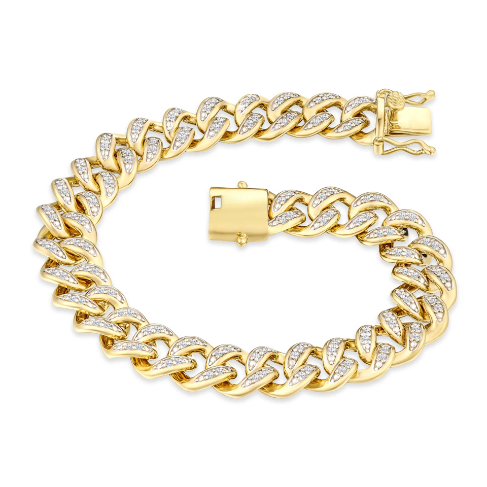 1.20CT Mens Lab Diamond Cuban Link Bracelet in 18K Gold Vermeil