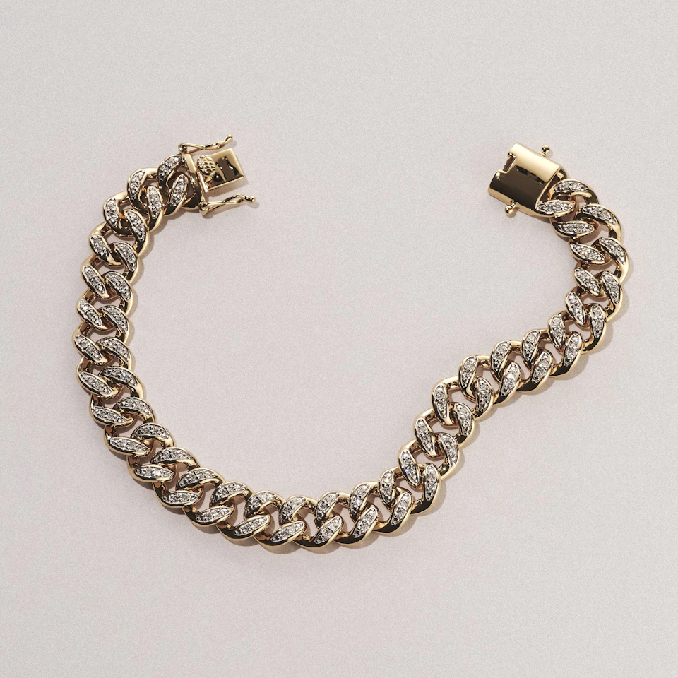 1.20CT Mens Lab Diamond Cuban Link Bracelet in 18K Gold Vermeil