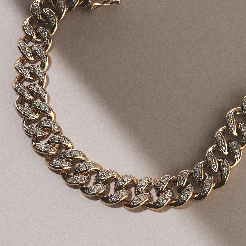 1.20CT Mens Lab Diamond Cuban Link Bracelet in 18K Gold Vermeil