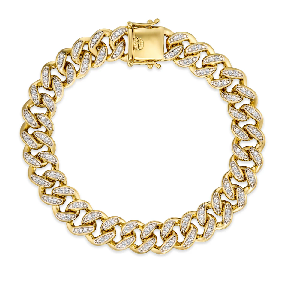 1.20CT Mens Lab Diamond Cuban Link Bracelet in 18K Gold Vermeil