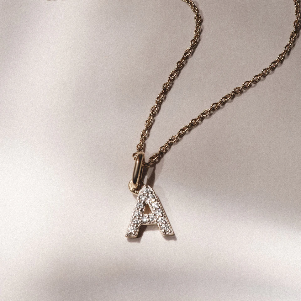 Love Letter Initial A Lab Diamond Necklace set in 18K Gold Vermeil