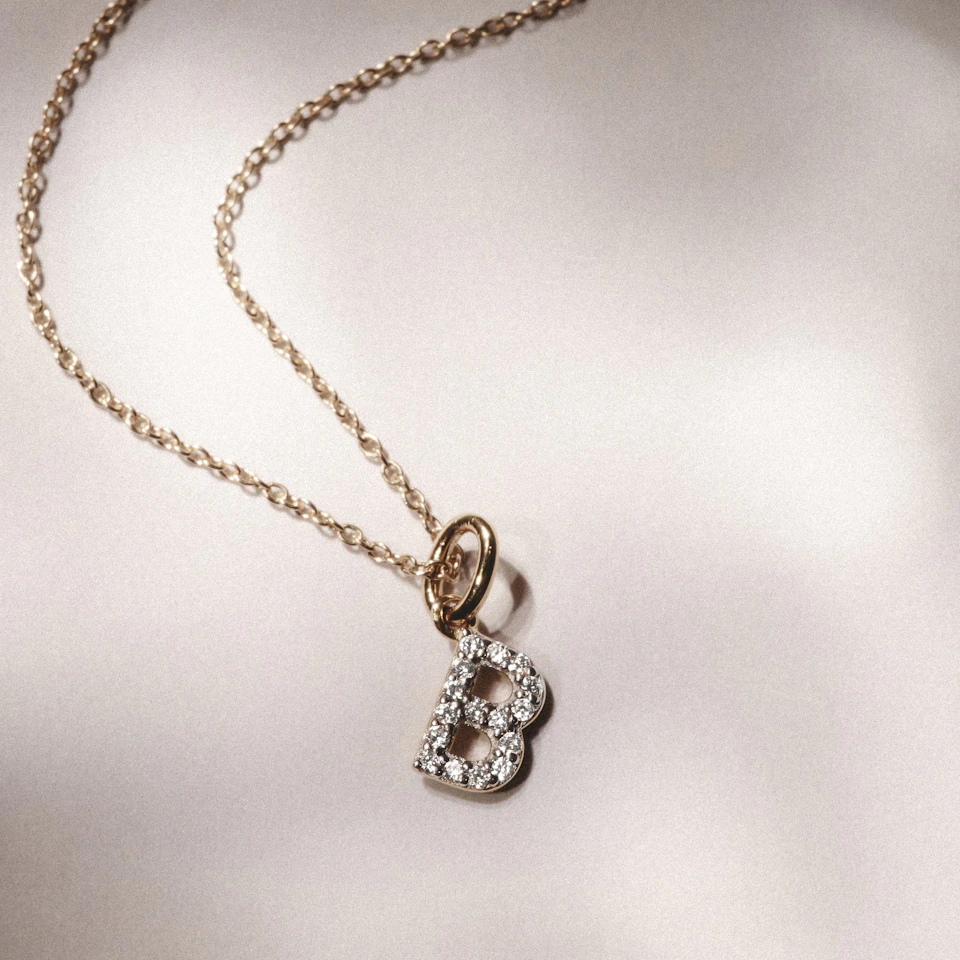 Love Letter Initial B Lab Diamond Necklace set in 18K Gold Vermeil