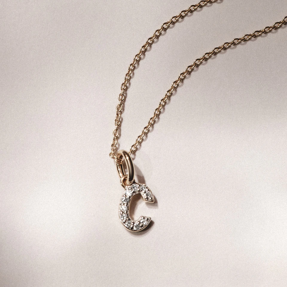 Love Letter Initial C Lab Diamond Necklace set in 18K Gold Vermeil