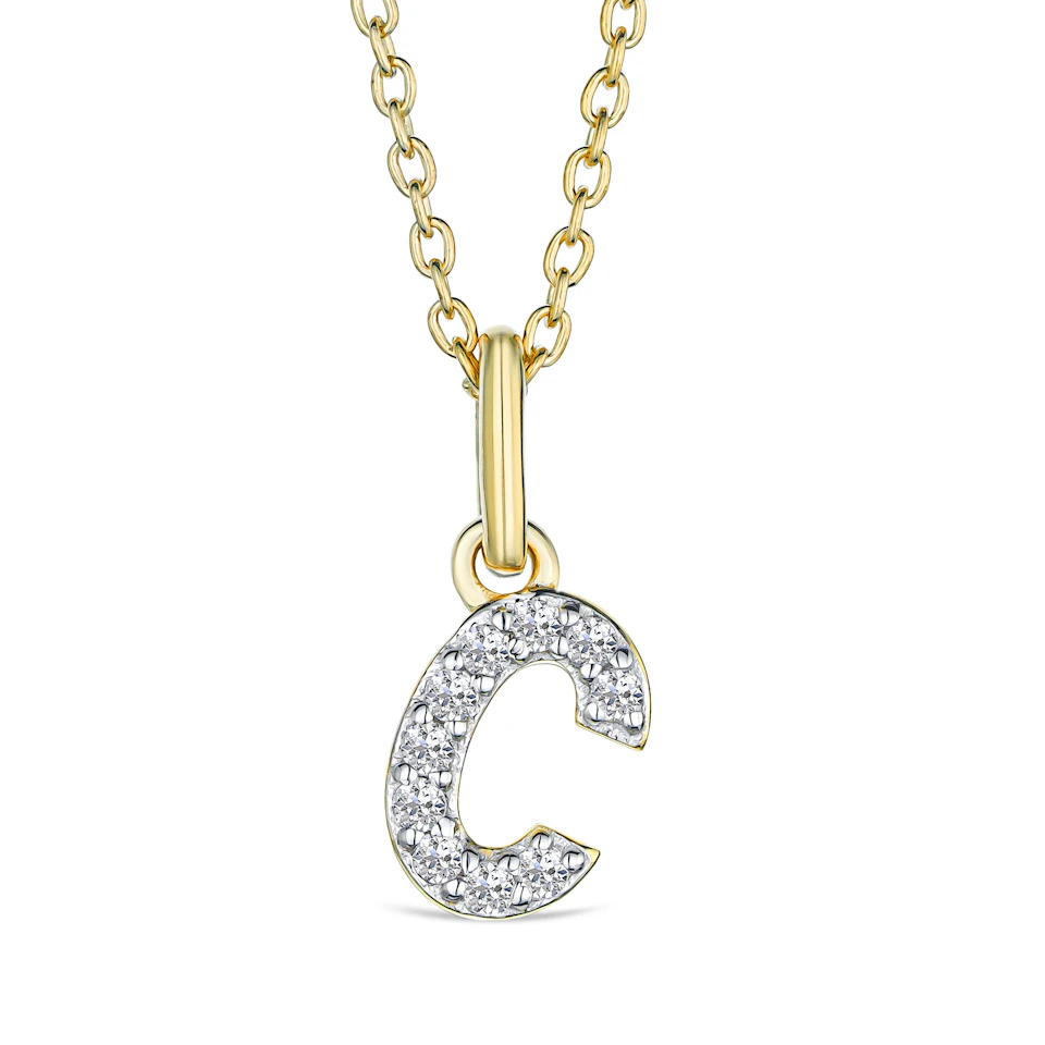 Love Letter Initial C Lab Diamond Necklace set in 18K Gold Vermeil