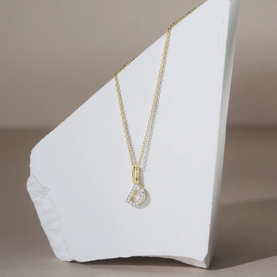 Love Letter Initial D Lab Diamond Necklace set in 18K Gold Vermeil