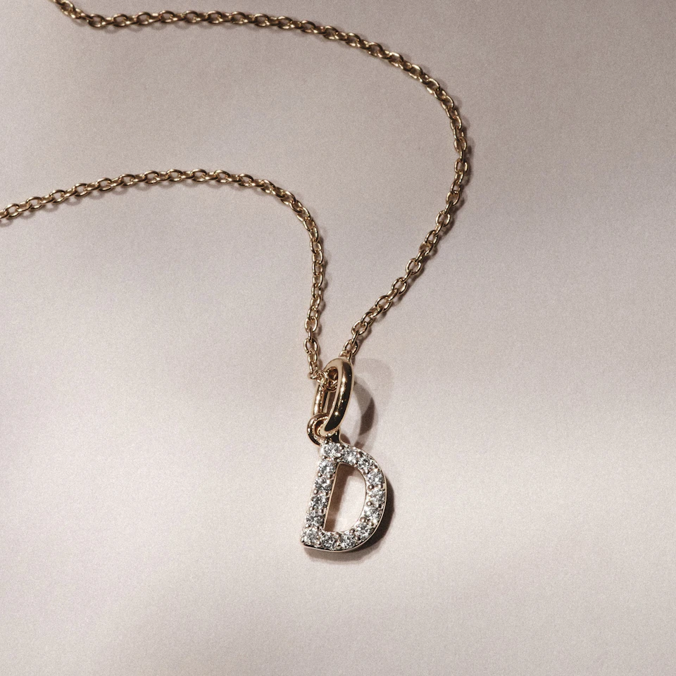 Love Letter Initial D Lab Diamond Necklace set in 18K Gold Vermeil