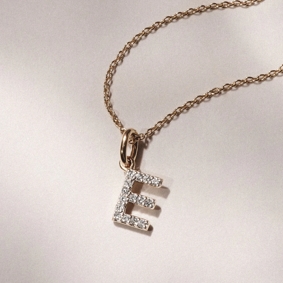 Love Letter Initial E Lab Diamond Necklace set in 18K Gold Vermeil