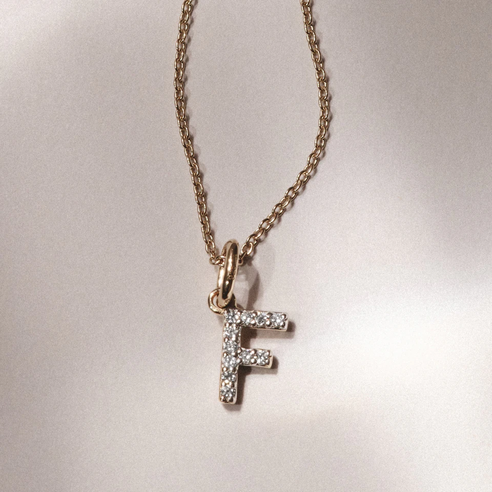 Love Letter Initial F Lab Diamond Necklace set in 18K Gold Vermeil