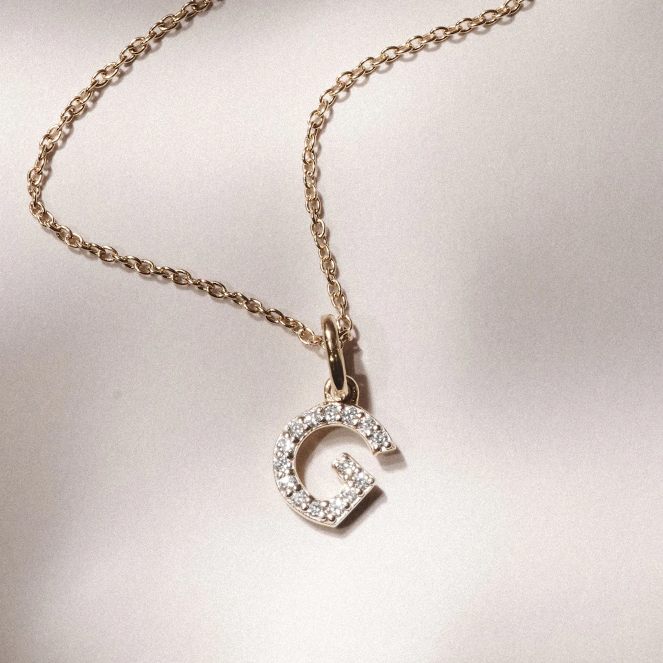 Love Letter Initial G Lab Diamond Necklace set in 18K Gold Vermeil