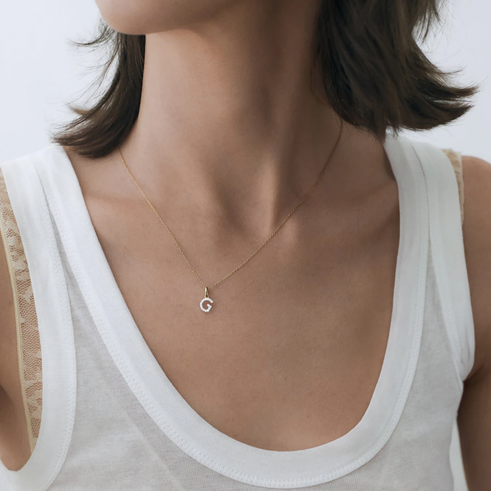 Love Letter Initial M Lab Diamond Necklace set in 18K Gold Vermeil