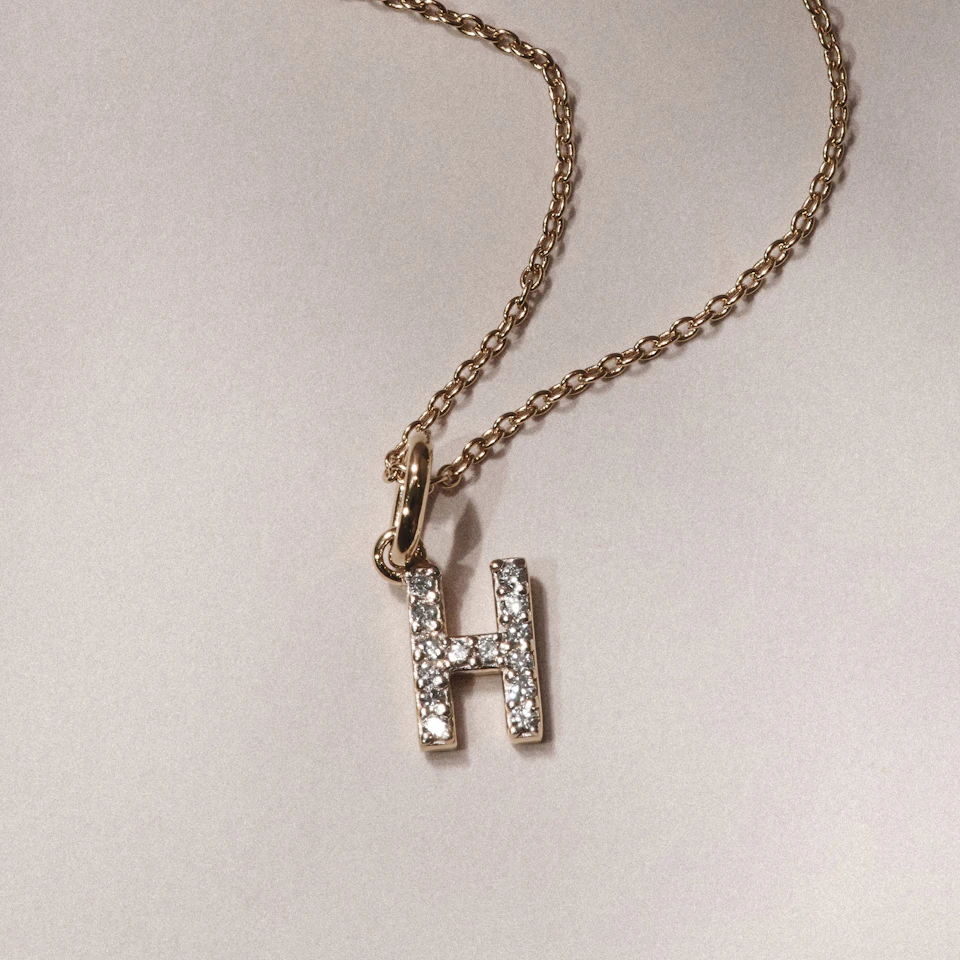Love Letter Initial H Lab Diamond Necklace set in 18K Gold Vermeil