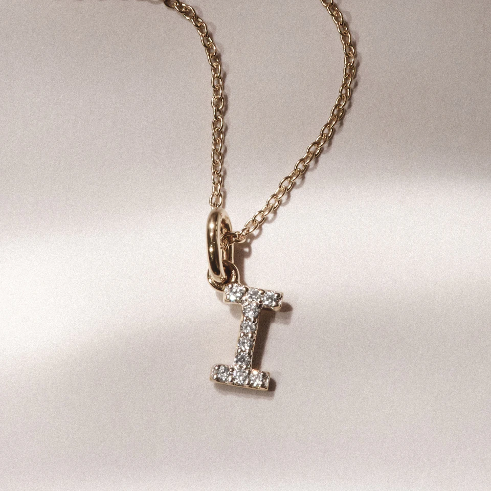 Love Letter Initial I Lab Diamond Necklace set in 18K Gold Vermeil