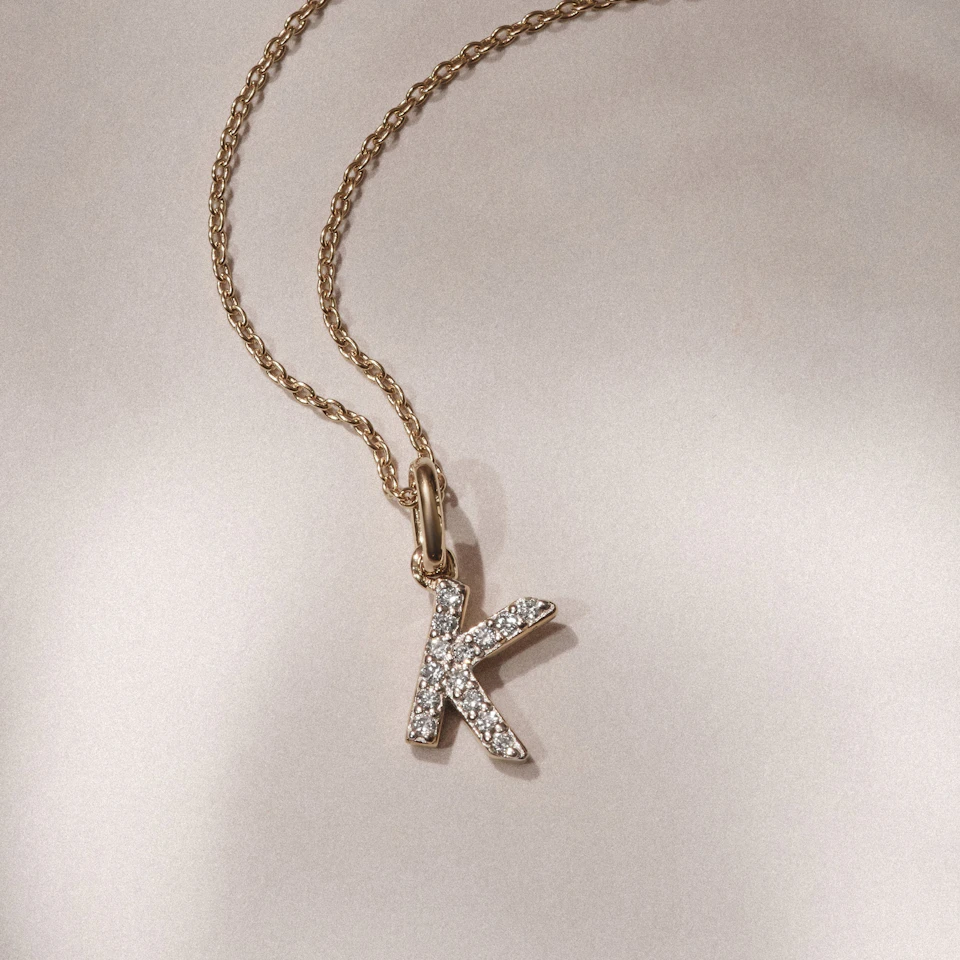 Love Letter Initial K Lab Diamond Necklace set in 18K Gold Vermeil