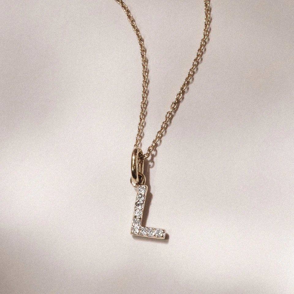 Love Letter Initial L Lab Diamond Necklace set in 18K Gold Vermeil