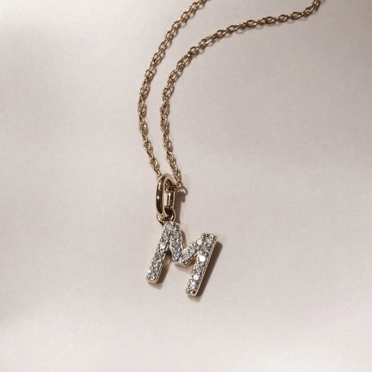 Love Letter Initial M Lab Diamond Necklace set in 18K Gold Vermeil