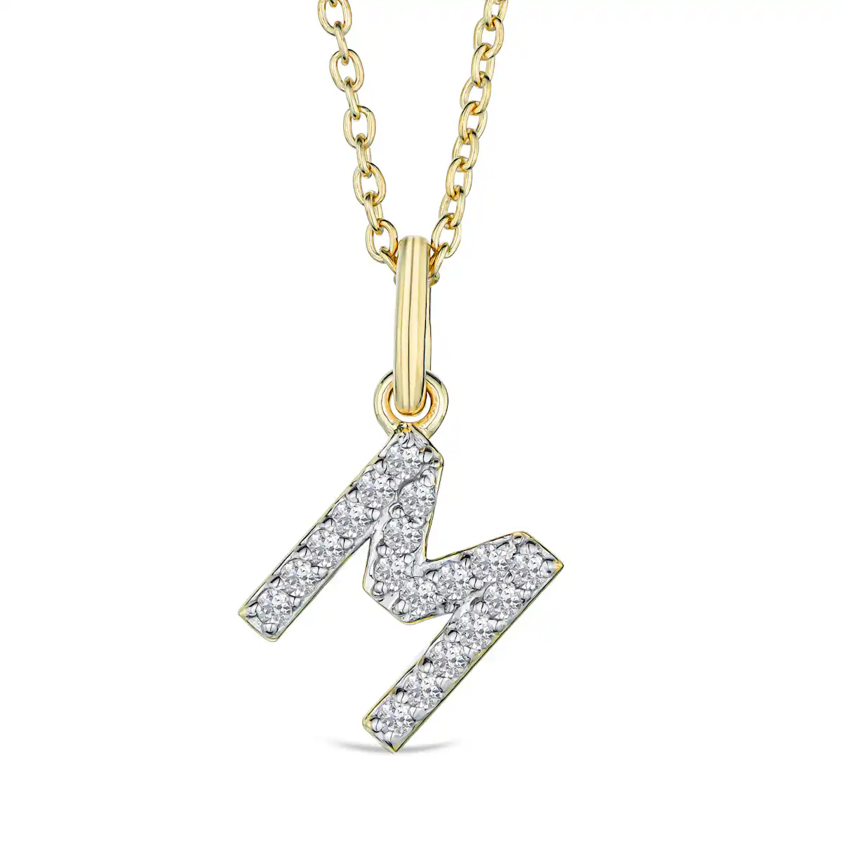 Love Letter Initial M Lab Diamond Necklace set in 18K Gold Vermeil