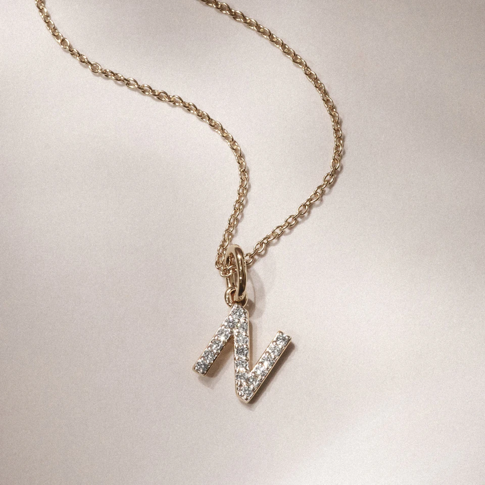 Love Letter Initial N Lab Diamond Necklace set in 18K Gold Vermeil