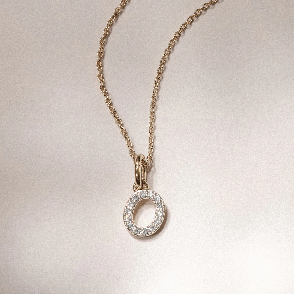 Love Letter Initial O Lab Diamond Necklace set in 18K Gold Vermeil