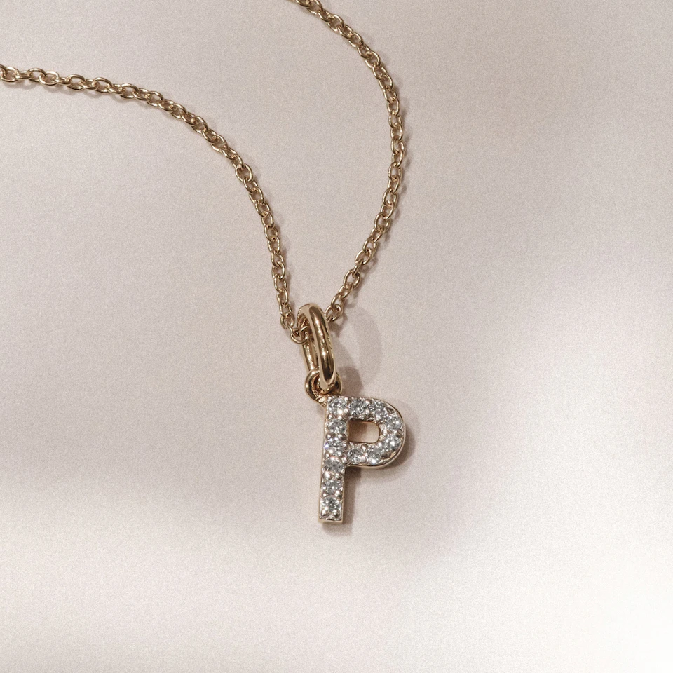Love Letter Initial P Lab Diamond Necklace set in 18K Gold Vermeil