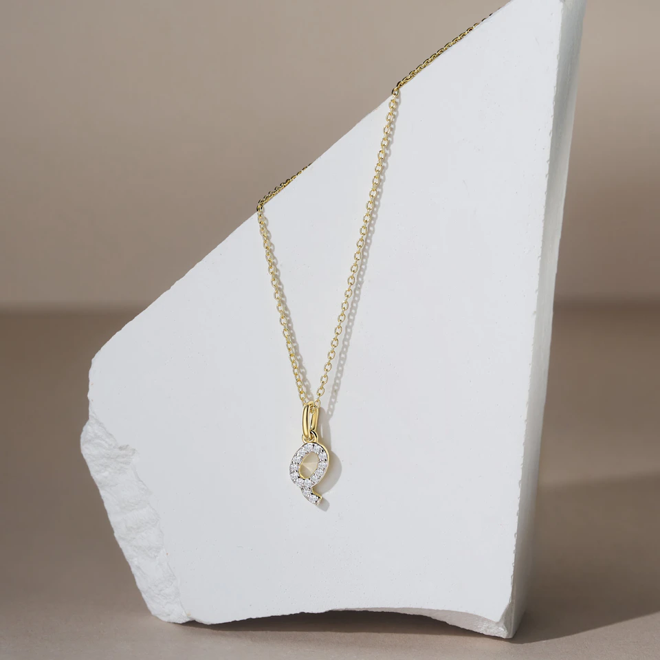 Love Letter Initial Q Lab Diamond Necklace set in 18K Gold Vermeil