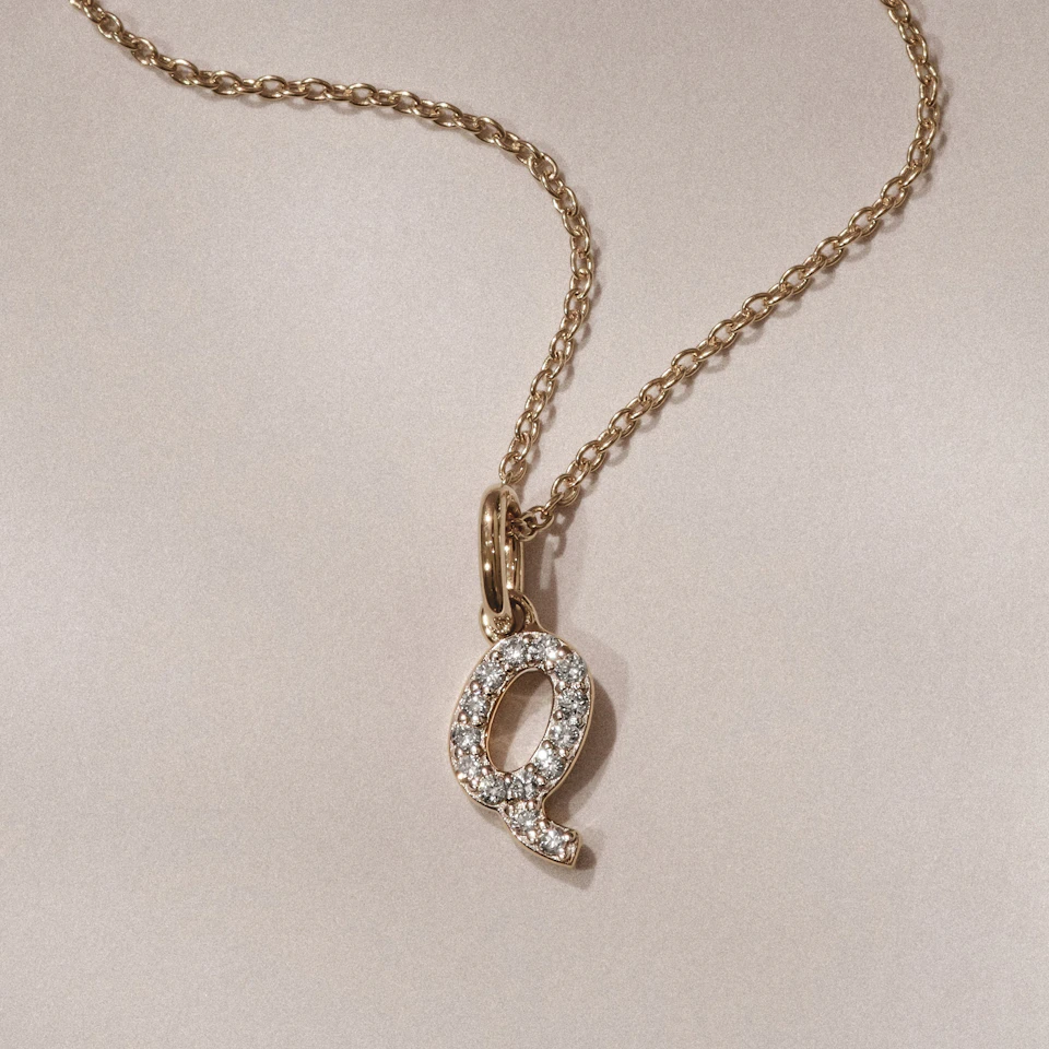 Love Letter Initial Q Lab Diamond Necklace set in 18K Gold Vermeil