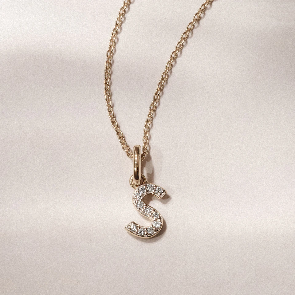 Love Letter Initial S Lab Diamond Necklace set in 18K Gold Vermeil