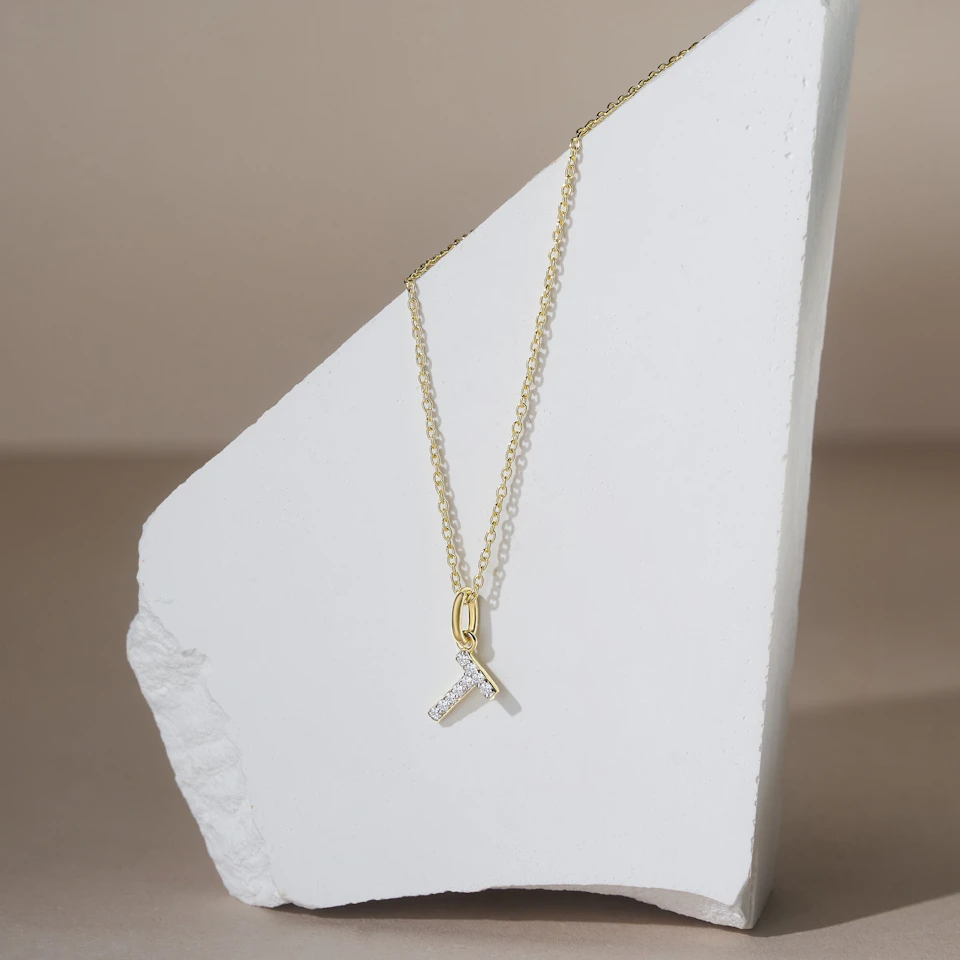 Love Letter Initial T Lab Diamond Necklace set in 18K Gold Vermeil