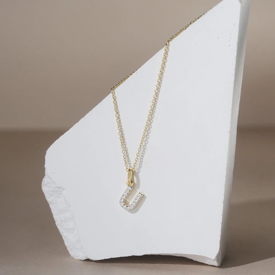 Love Letter Initial U Lab Diamond Necklace set in 18K Gold Vermeil
