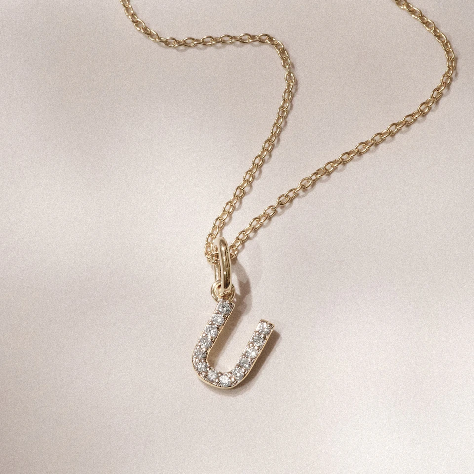 Love Letter Initial U Lab Diamond Necklace set in 18K Gold Vermeil
