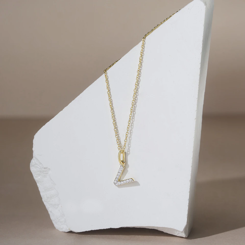 Love Letter Initial V Lab Diamond Necklace set in 18K Gold Vermeil