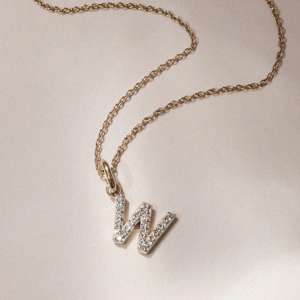 Love Letter Initial W Lab Diamond Necklace set in 18K Gold Vermeil