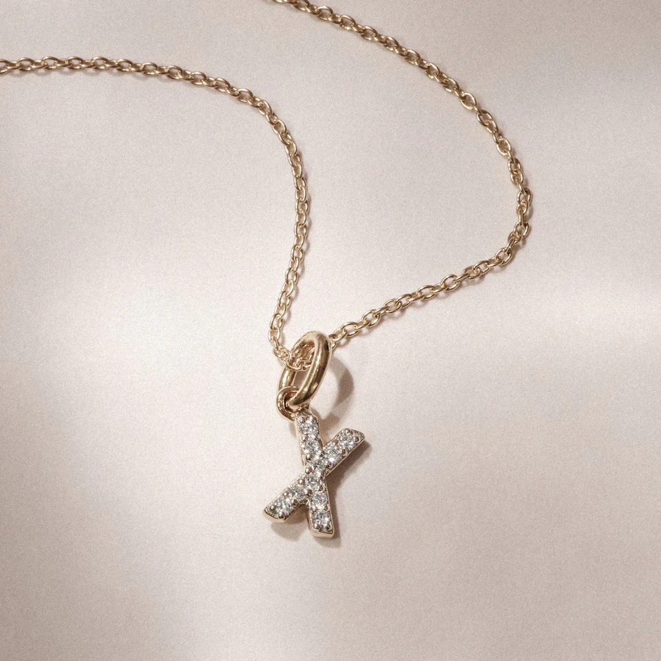 Love Letter Initial X Lab Diamond Necklace set in 18K Gold Vermeil