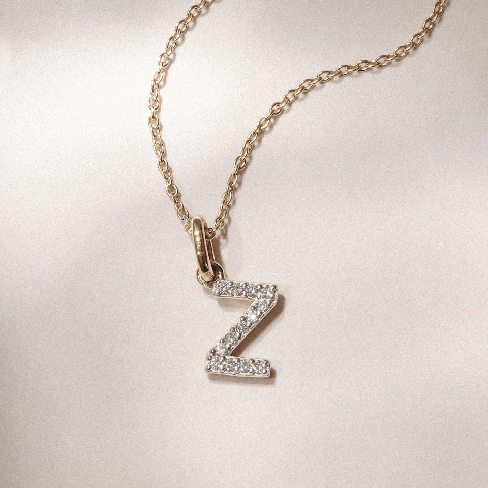 Love Letter Initial Z Lab Diamond Necklace set in 18K Gold Vermeil