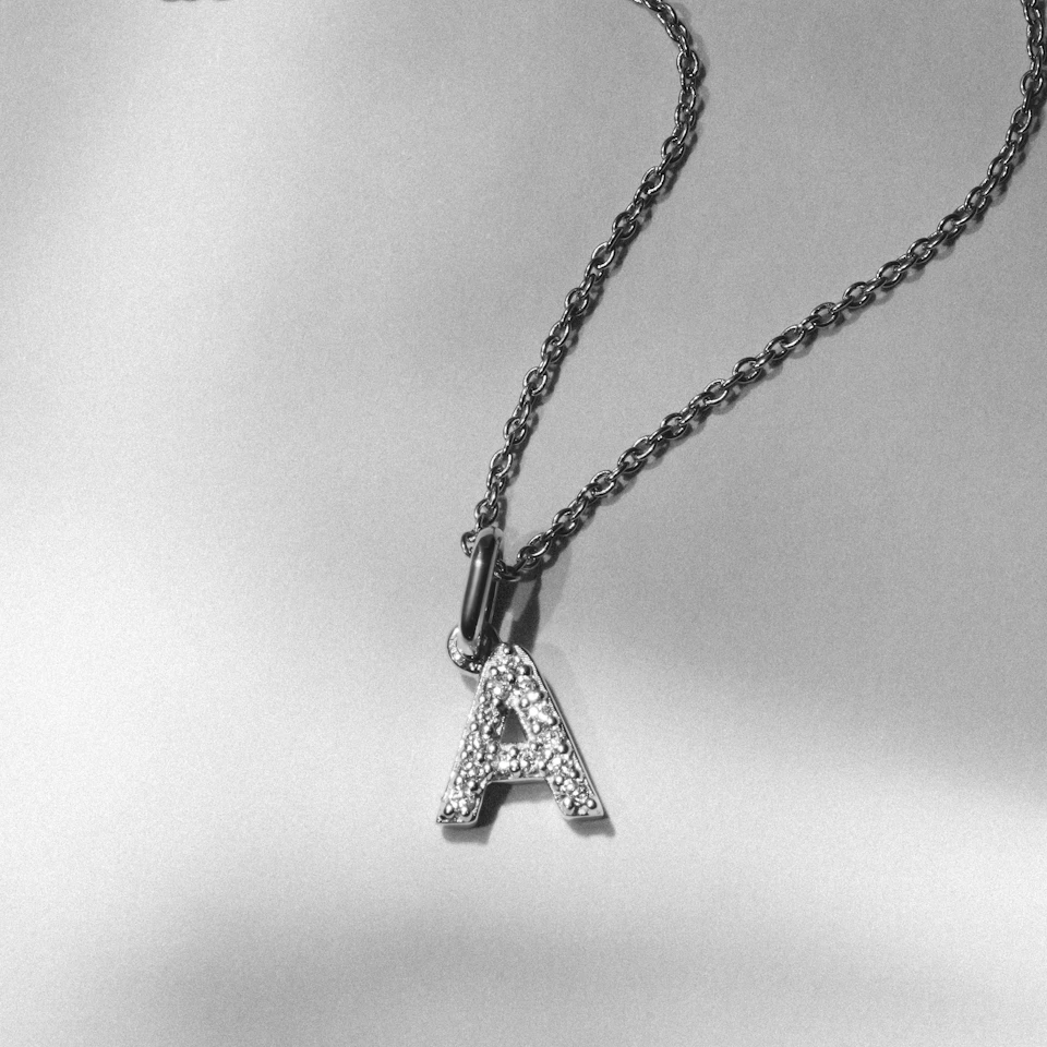 Love Letter Initial A Lab Diamond Necklace set in 925 Sterling Silver