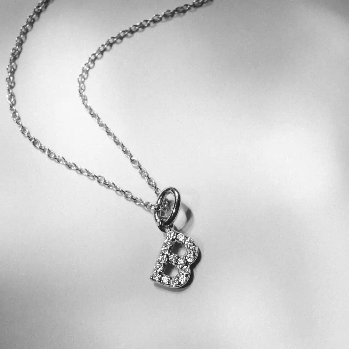 Love Letter Initial B Lab Diamond Necklace set in 925 Sterling Silver