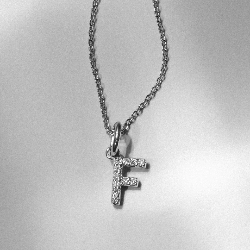 Love Letter Initial F Lab Diamond Necklace set in 925 Sterling Silver