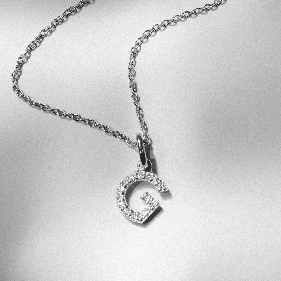 Love Letter Initial G Lab Diamond Necklace set in 925 Sterling Silver