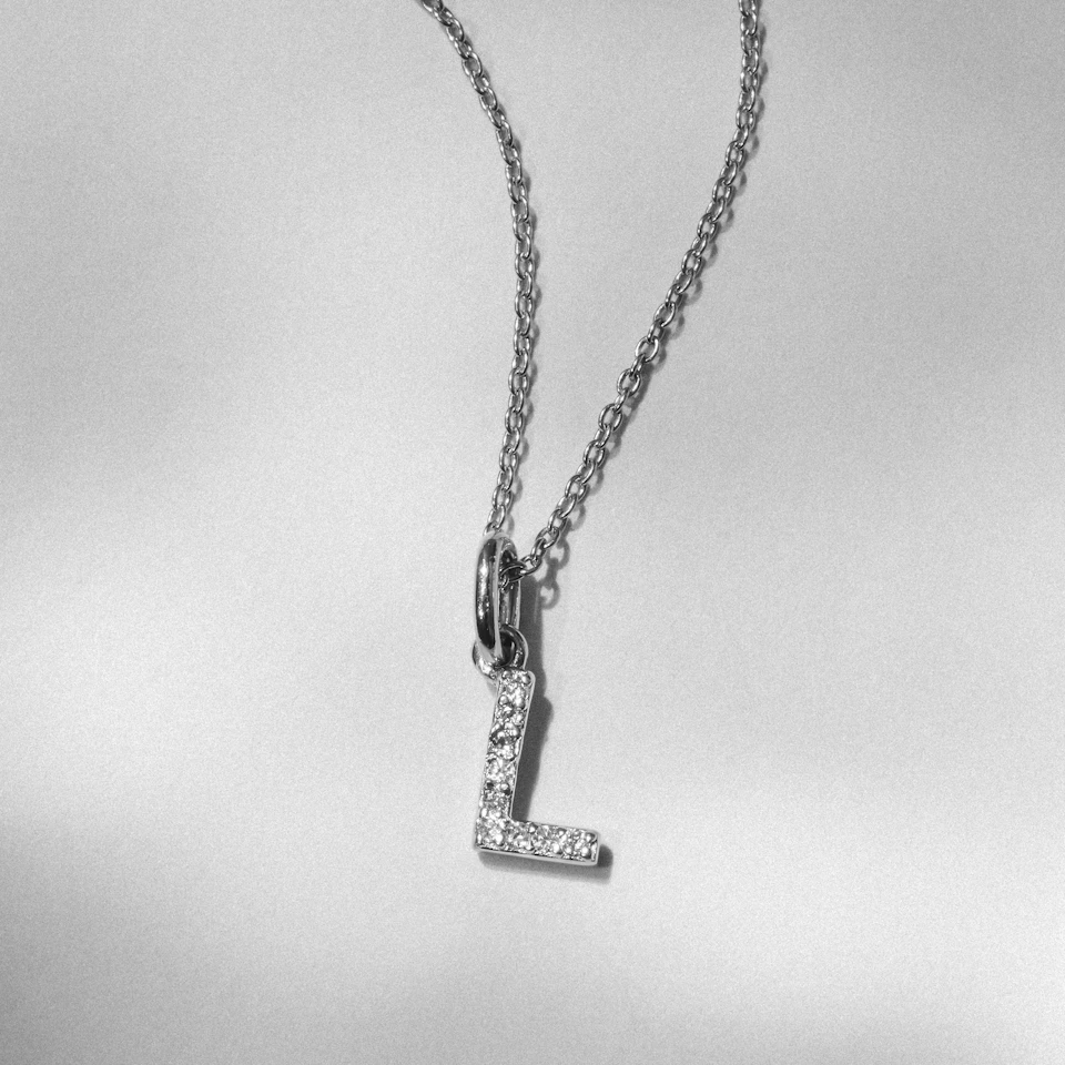 Love Letter Initial L Lab Diamond Necklace set in 925 Sterling Silver