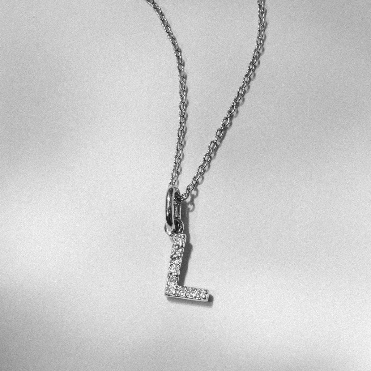 Love Letter Initial L Lab Diamond Necklace set in 925 Sterling Silver