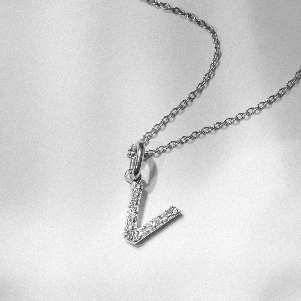 Love Letter Initial V Lab Diamond Necklace set in 925 Sterling Silver