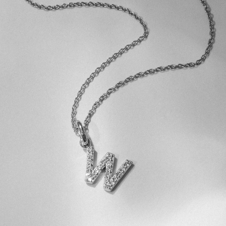Love Letter Initial W Lab Diamond Necklace set in 925 Sterling Silver