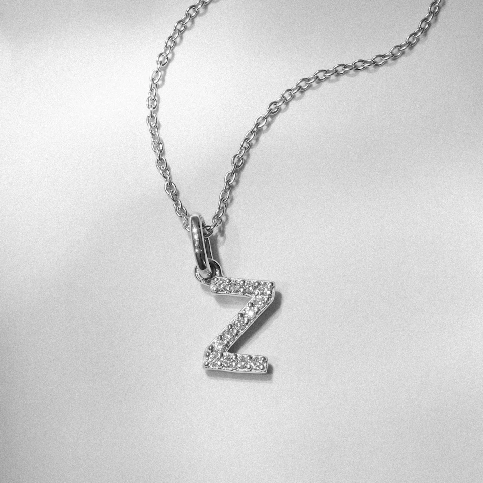 Love Letter Initial Z Lab Diamond Necklace set in 925 Sterling Silver