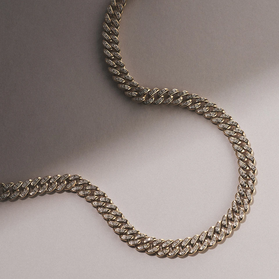 21 Inch Havana Cuban Lab Diamond Necklace 1.20ct Set in 18K Gold Vermeil