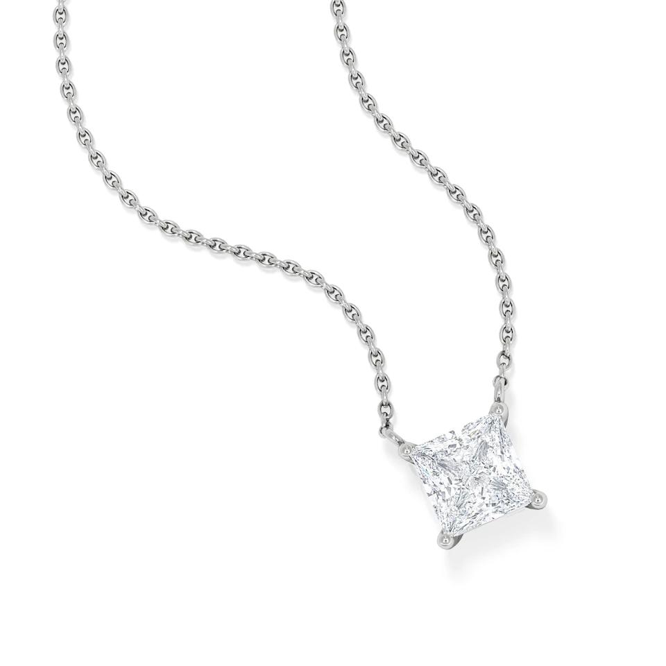 Wanderlust Floating Princess Cut Lab Diamond Solitaire Necklace 1.00ct H/SI in 9K White Gold